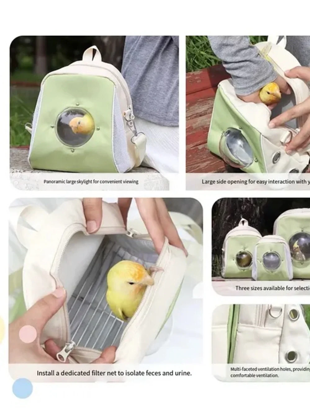 Cream and Light Green Pet Carrier Tote with Bubble Window